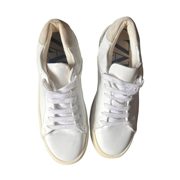 ZARA Basic Faux Leather Glitter Sneaker White Sz 36 (US 6) - Picture 4 of 6